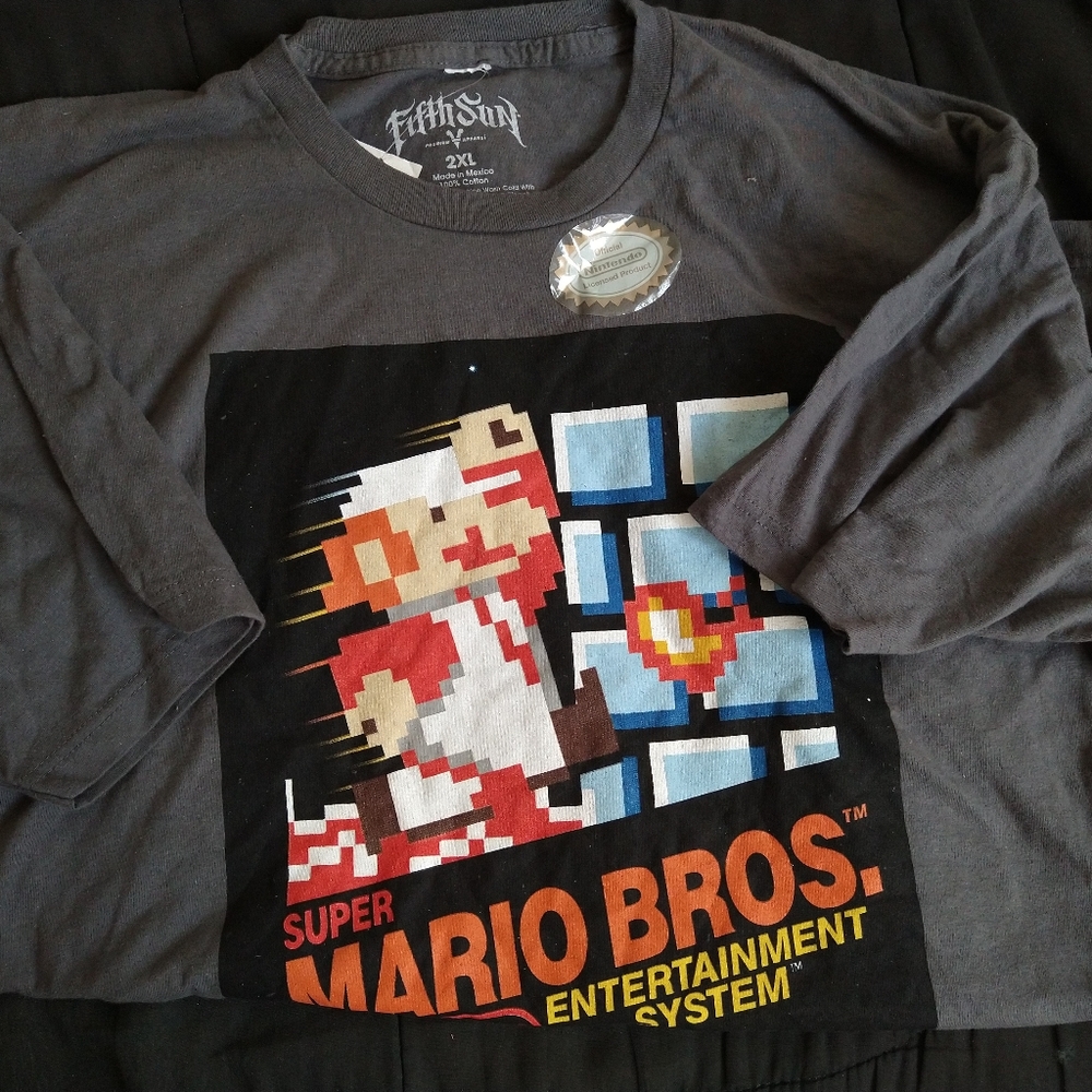 VINTAGE STYLE ORIGINAL SUPER MARIO BROS NES BOX Nintendo T-Shirt XXL New